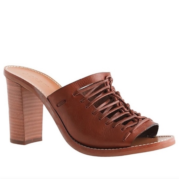 J. Crew Shoes - J. CREW Sandals Womens Sz 7.5 Marlow Tan Brown Woven Huarache Mule Heel Leather
